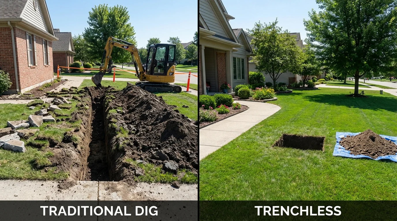 Trenchless sewer repair with minimal yard damage versus traditional excavation in Big Sky, MT